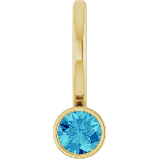 14K Yellow Gold Natural Blue Zircon Charm/Pendant, 11.05 x 3.78 mm