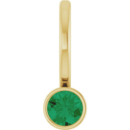 14K Yellow Gold Lab-Grown Emerald Charm/Pendant, 11.05 x 3.78 mm