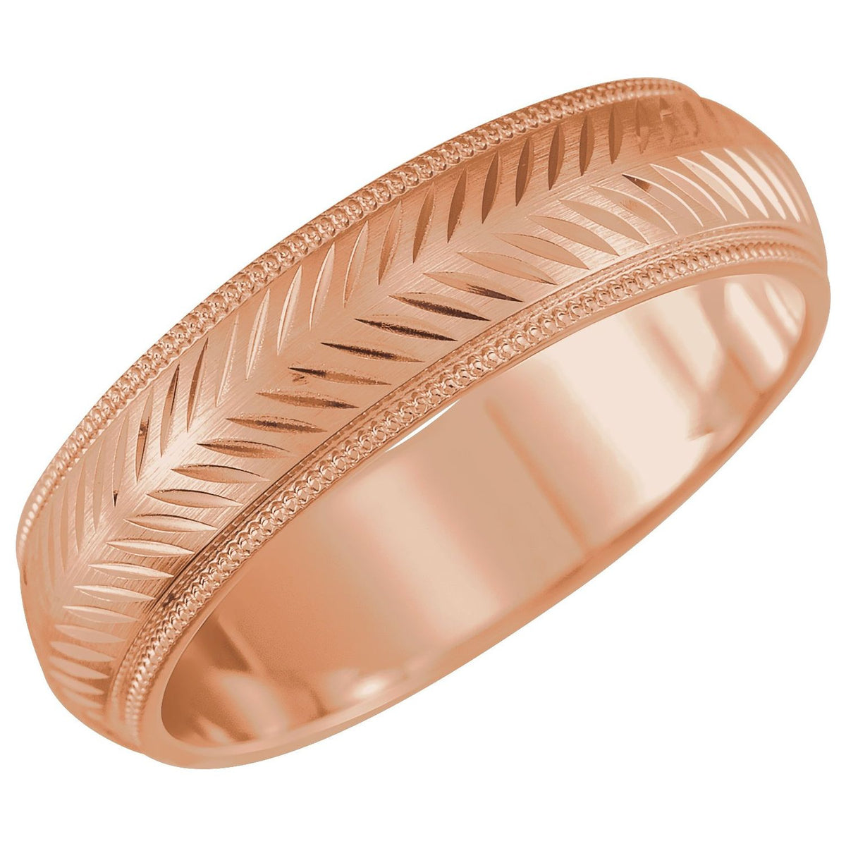 Milgrain Stepped-Edge Herringbone Pattern Half Round Band
