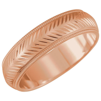 Milgrain Stepped-Edge Herringbone Pattern Half Round Band
