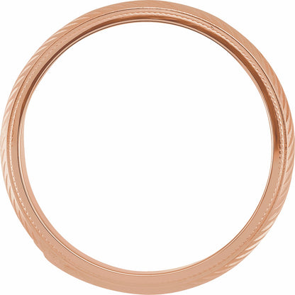 Milgrain Stepped-Edge Herringbone Pattern Half Round Band