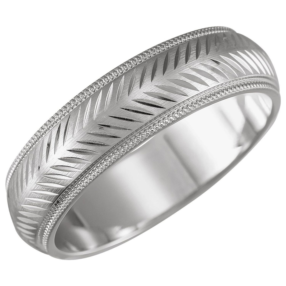 Milgrain Stepped-Edge Herringbone Pattern Half Round Band