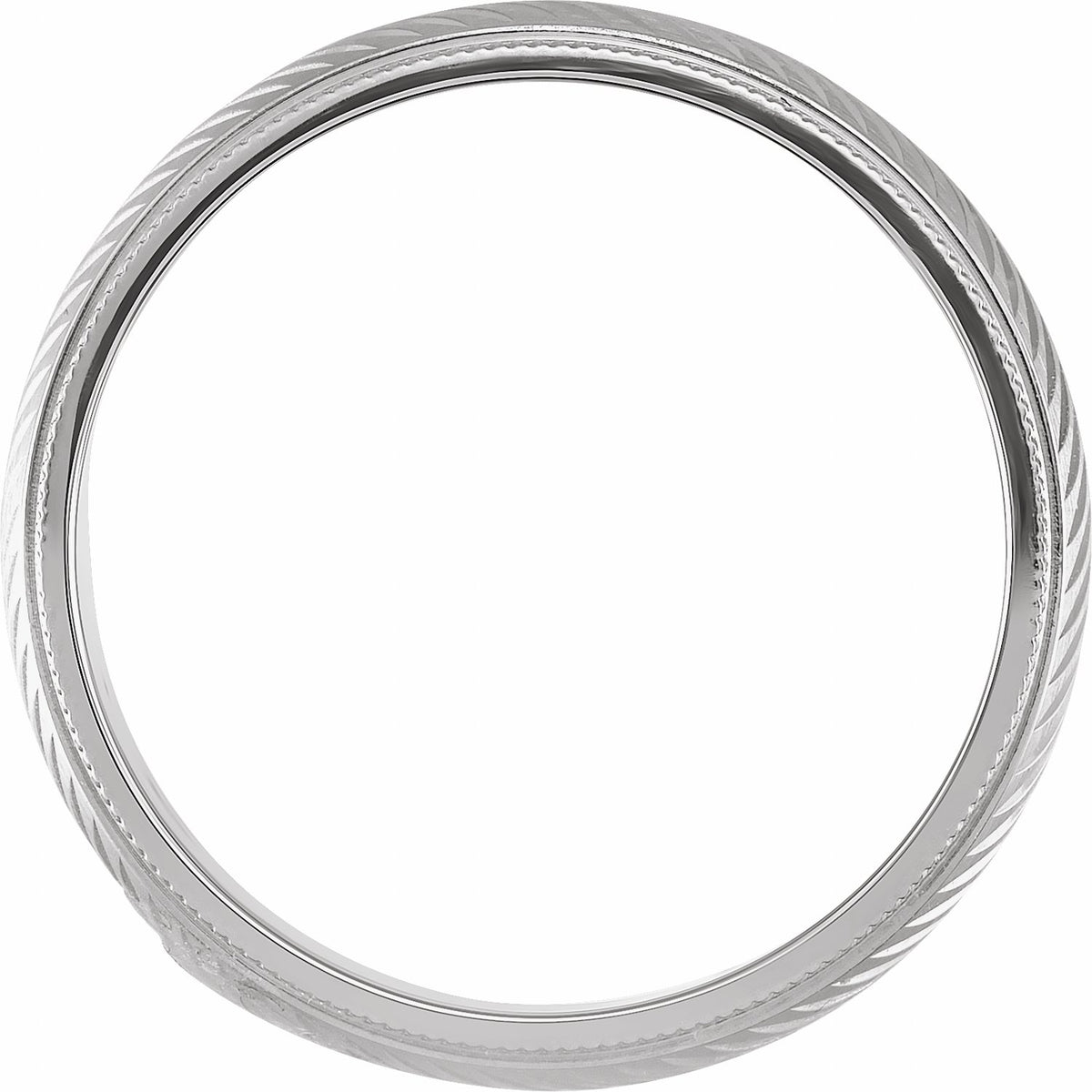 Milgrain Stepped-Edge Herringbone Pattern Half Round Band