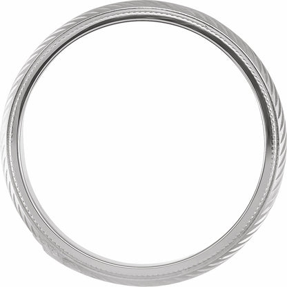 Milgrain Stepped-Edge Herringbone Pattern Half Round Band