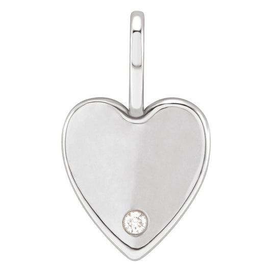 .02 CT Natural Diamond Engravable Heart Charm/Pendant