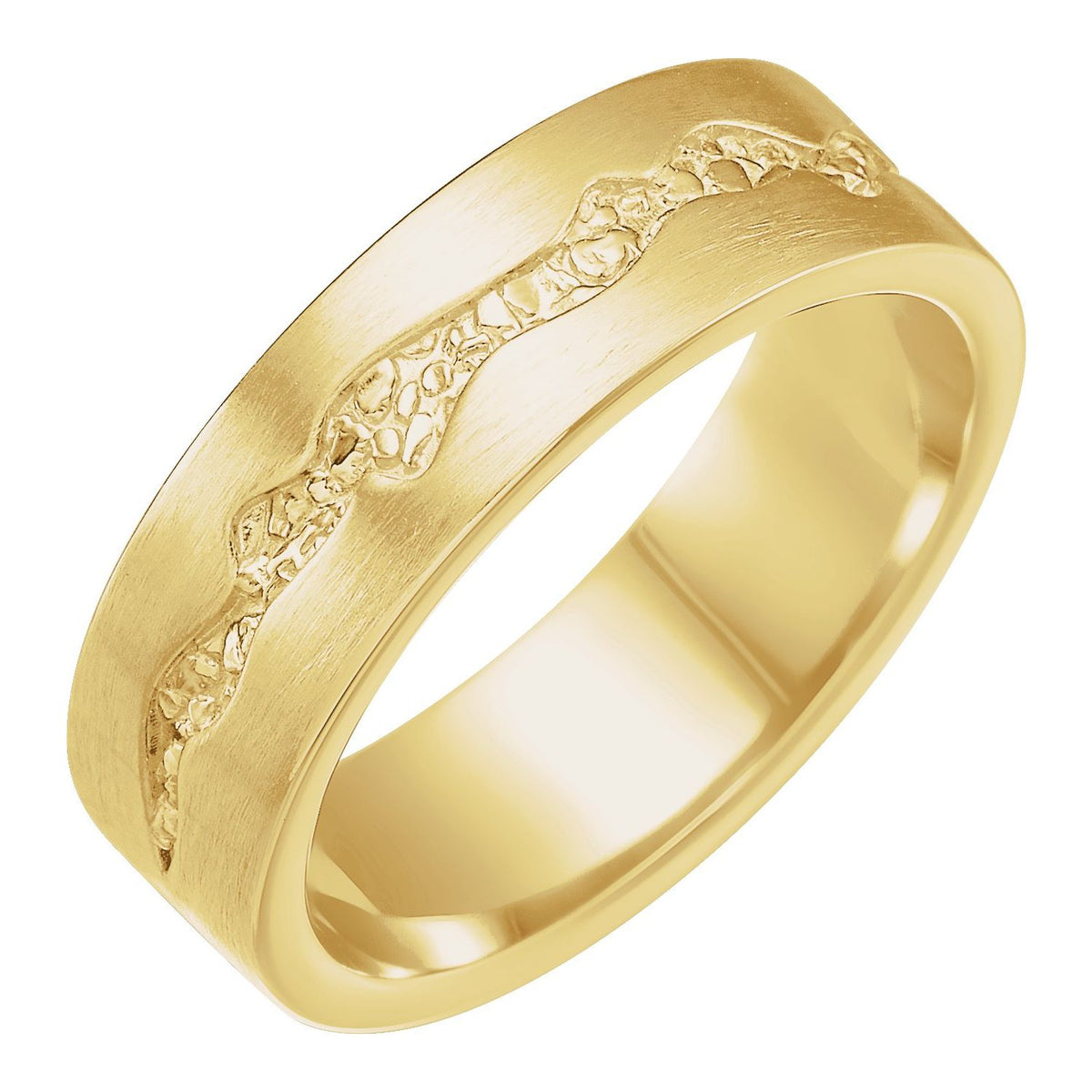 10K Yellow Gold Nugget Pattern Inlay Flat Band