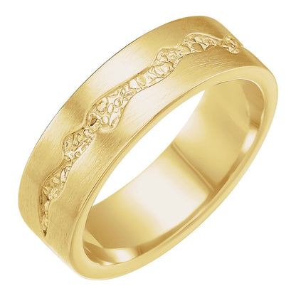 10K Yellow Gold Nugget Pattern Inlay Flat Band
