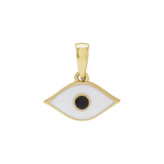 14K Yellow Gold White Enamel Evil Eye Pendant