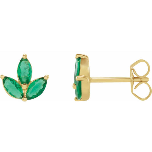 14K Yellow Gold Natural Emerald Cluster Earrings