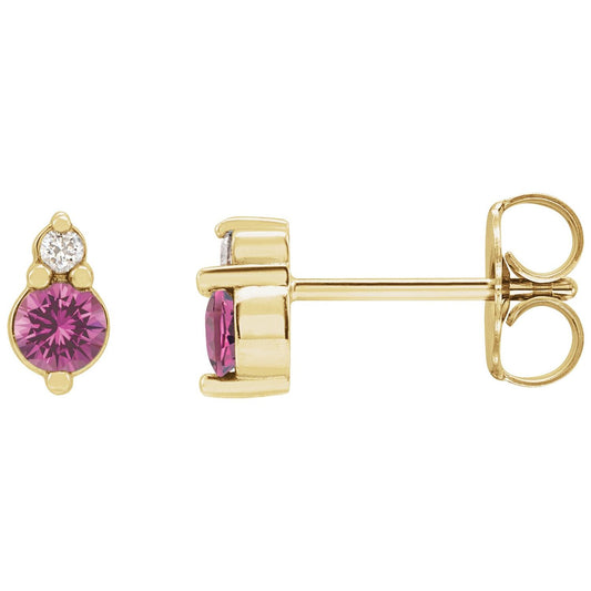 14K Yellow Gold Natural Pink Sapphire & .03 CTW Natural Diamond Earrings