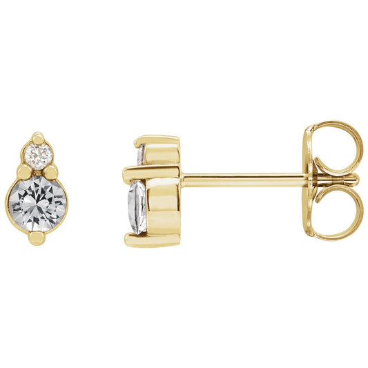 14K Yellow Gold Natural White Sapphire & .03 CTW Natural Diamond Earrings