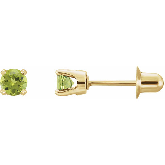 14K Yellow Gold Natural Peridot Earrings, 3 mm x 3 mm