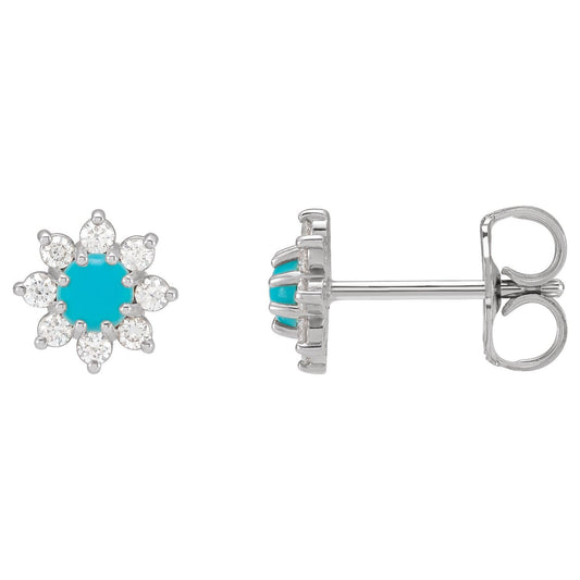 Natural Turquoise & 1/8 CTW Natural Diamond Flower Earrings