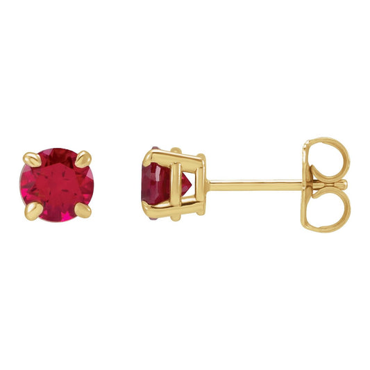 14K Yellow Gold Lab-Grown Ruby Earrings