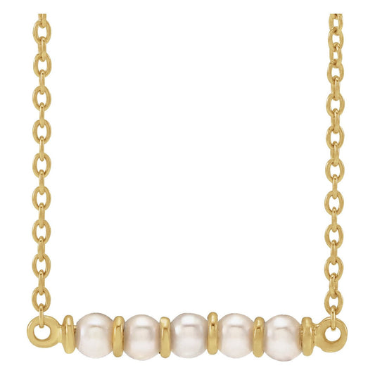 14K Yellow Gold Cultured White Freshwater Pearl Bar 18" Necklace