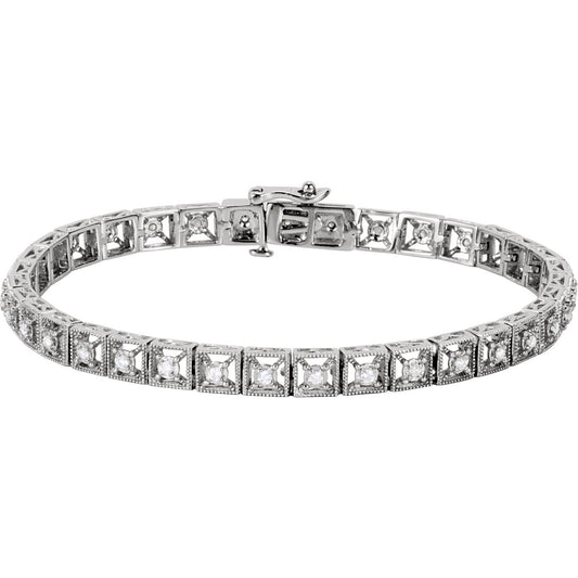 14K White Gold 1/2 CTW Natural Diamond Line 7" Bracelet