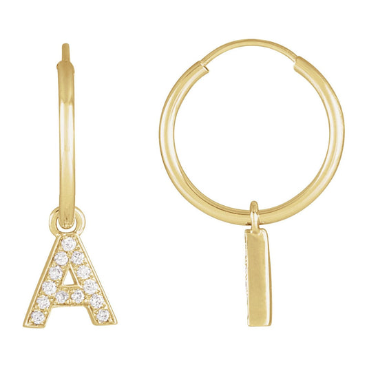 14K Yellow Gold .05 CTW Natural Diamond Single Initial A Hoop Earring