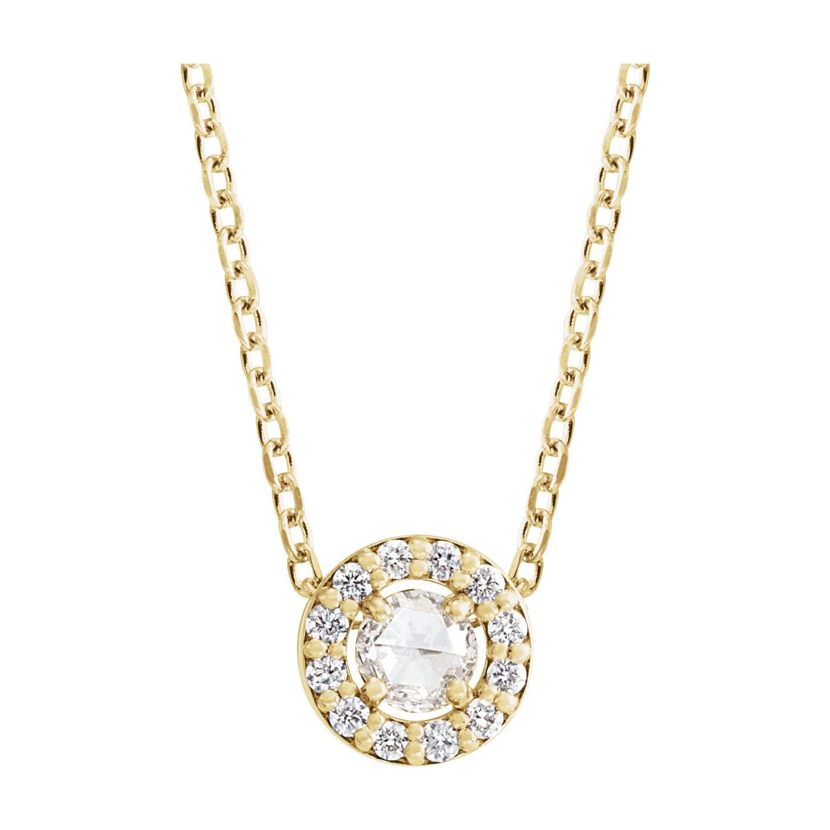 14K White Gold Cabochon Natural White Opal & .06 CTW Natural Diamond Halo-Style 16-18" Necklace