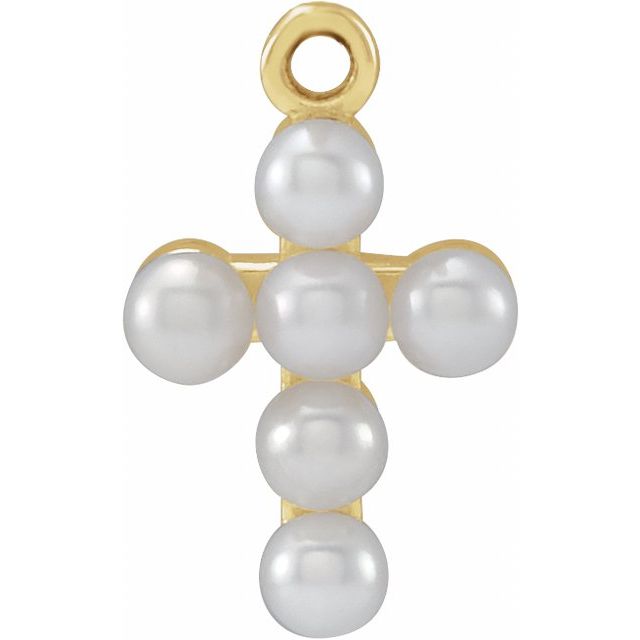 Cultured White Seed Pearl Cross Dangle