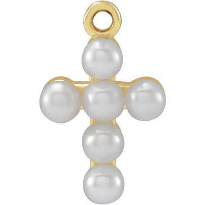 Cultured White Seed Pearl Cross Dangle