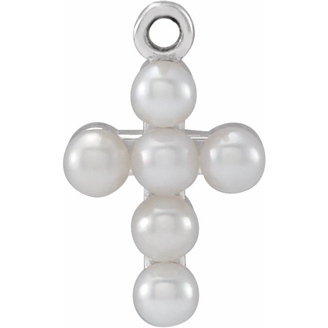 Cultured White Seed Pearl Cross Dangle