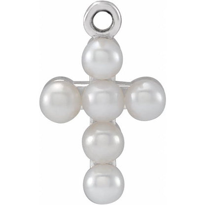 Cultured White Seed Pearl Cross Dangle