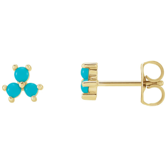 14K Yellow Gold Turquoise Three-Stone Cabochon Earrings