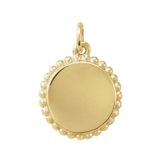 14K Yellow Gold Engravable Round Beaded Charm/Pendant