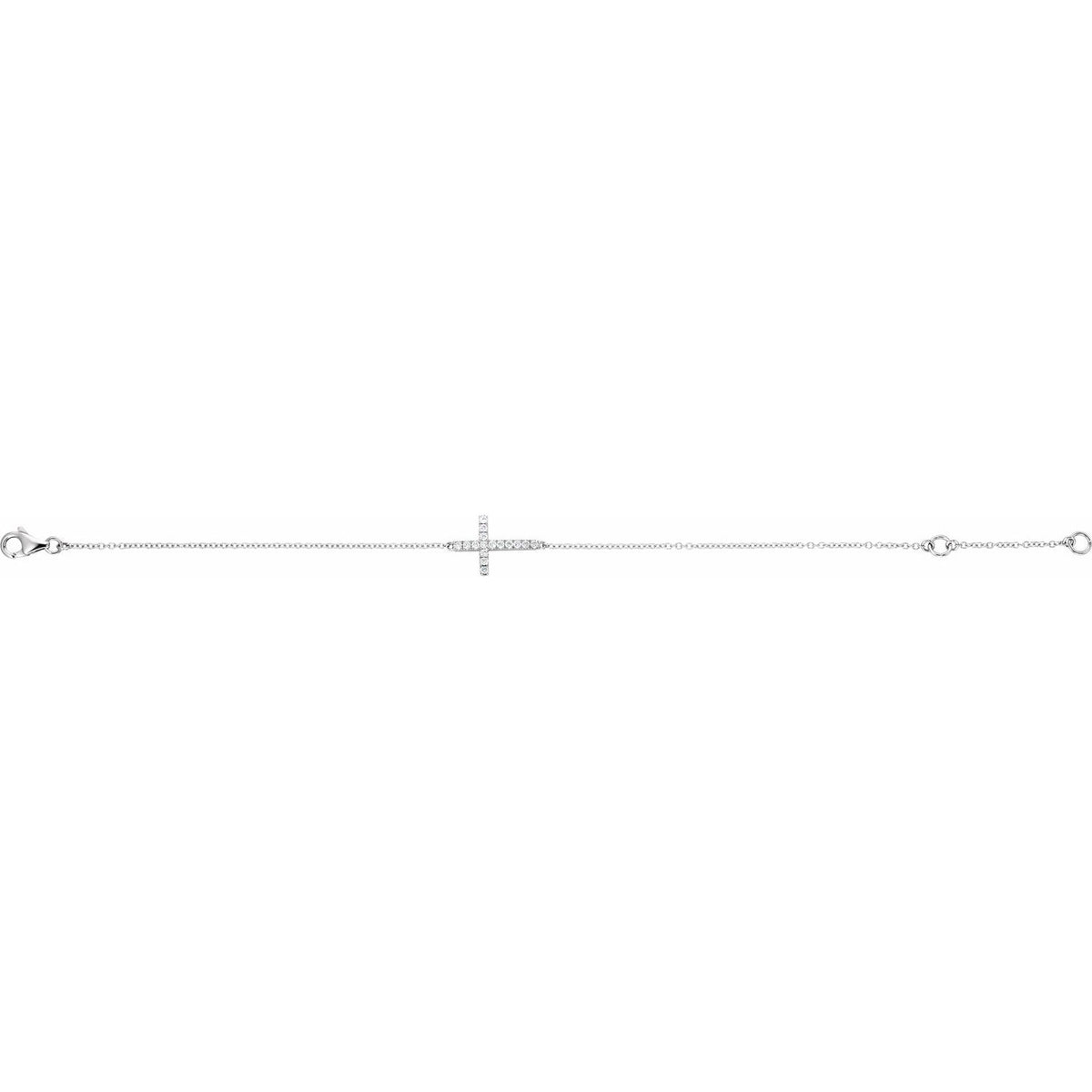 14K White Gold 1/5 CTW Natural Diamond Sideways Cross 7-8" Bracelet