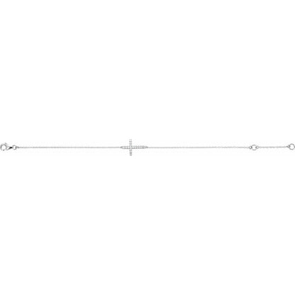 14K White Gold 1/5 CTW Natural Diamond Sideways Cross 7-8" Bracelet