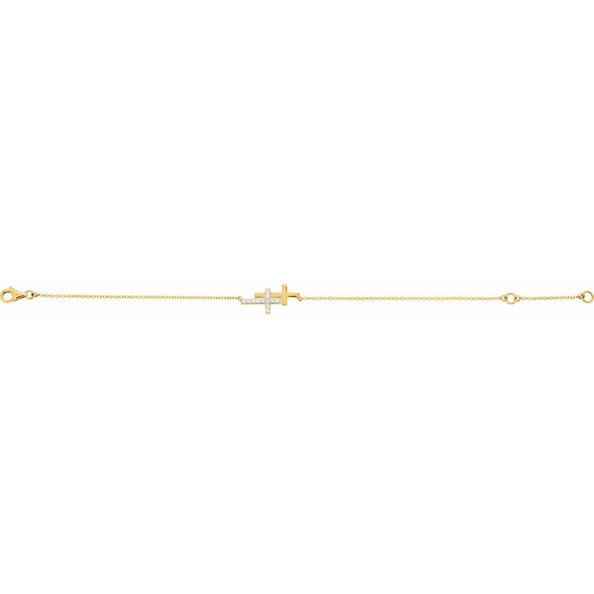 14K Yellow Gold 1/5 CTW Natural Diamond Double Sideways Cross 7-8" Bracelet