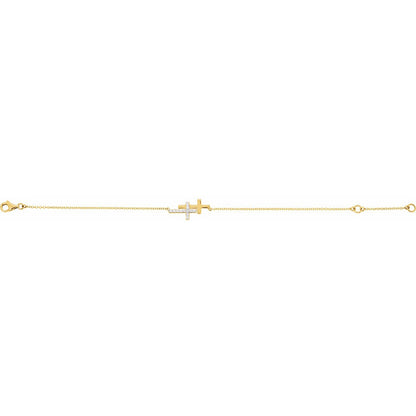 14K Yellow Gold 1/5 CTW Natural Diamond Double Sideways Cross 7-8" Bracelet