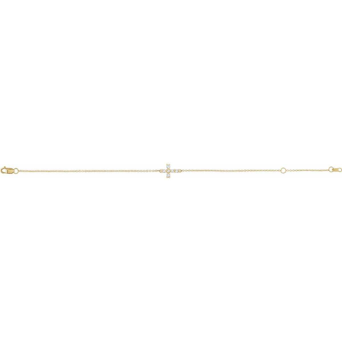 14K Yellow Gold 1/8 CTW Rose-Cut Natural Diamond Sideways Cross 6 1/2-7 1/2" Bracelet