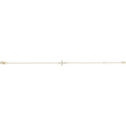 14K Yellow Gold 1/8 CTW Rose-Cut Natural Diamond Sideways Cross 6 1/2-7 1/2" Bracelet