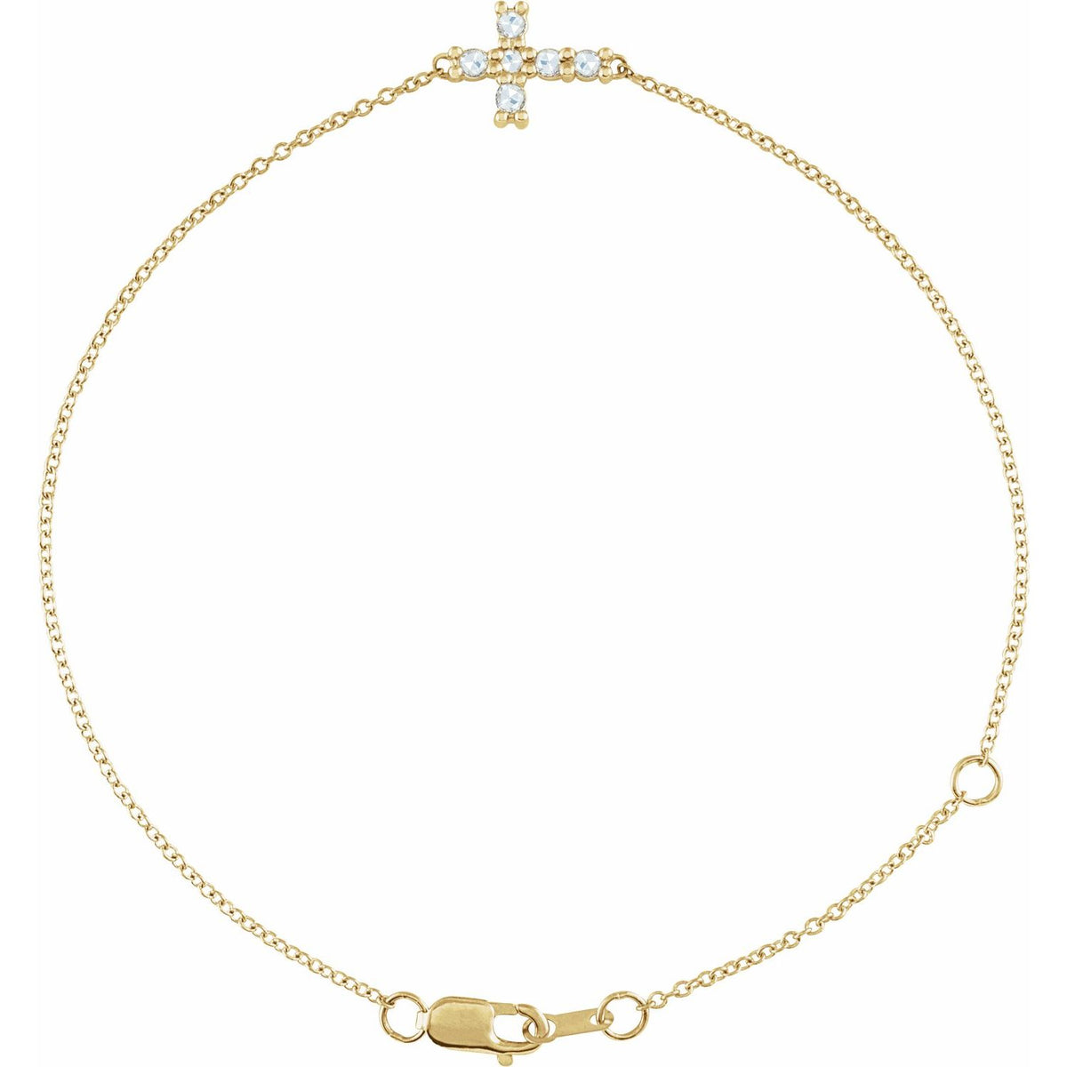 14K Yellow Gold 1/8 CTW Rose-Cut Natural Diamond Sideways Cross 6 1/2-7 1/2" Bracelet