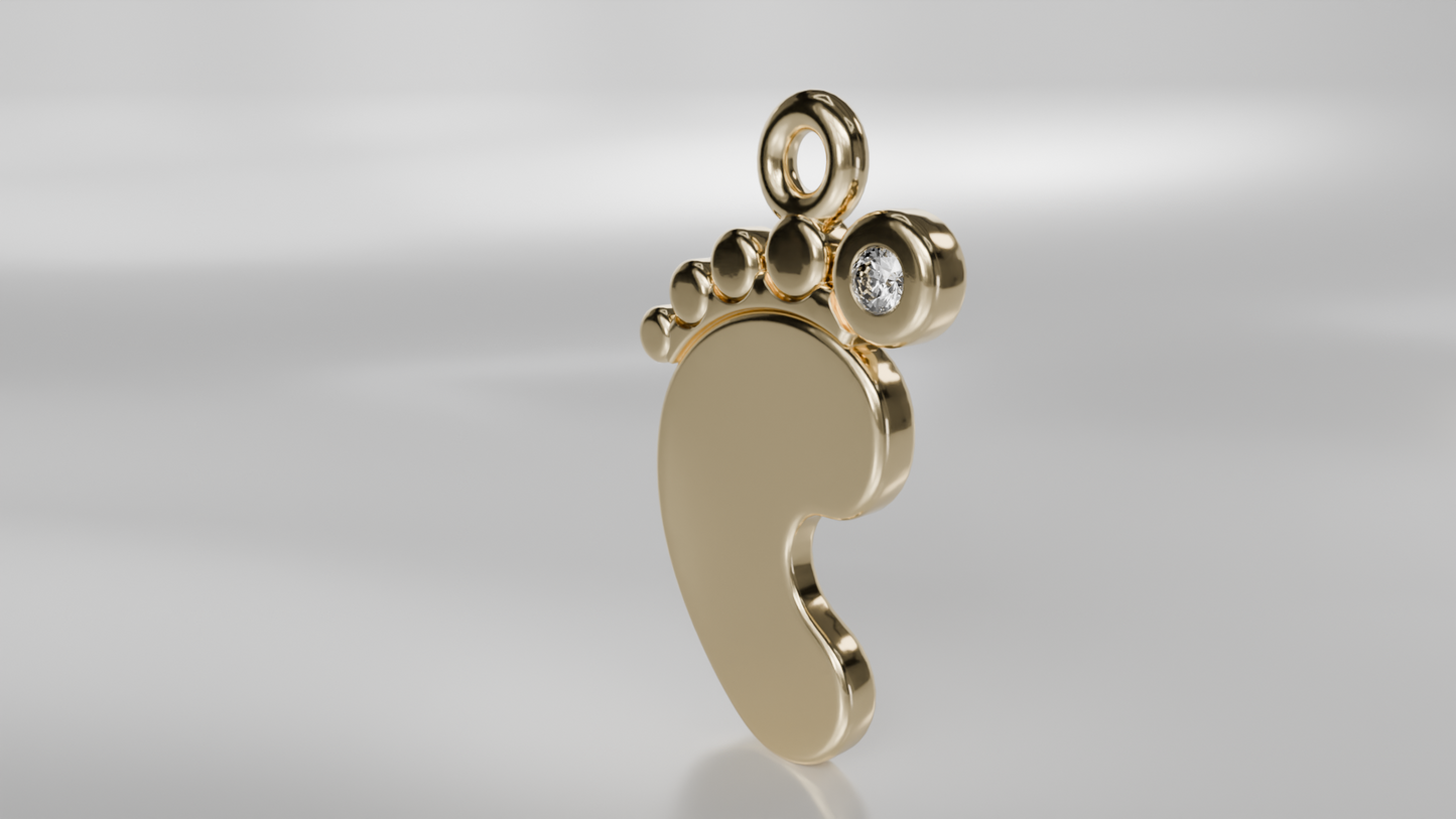 Baby Footprint Gold Pendant with Diamond Toe