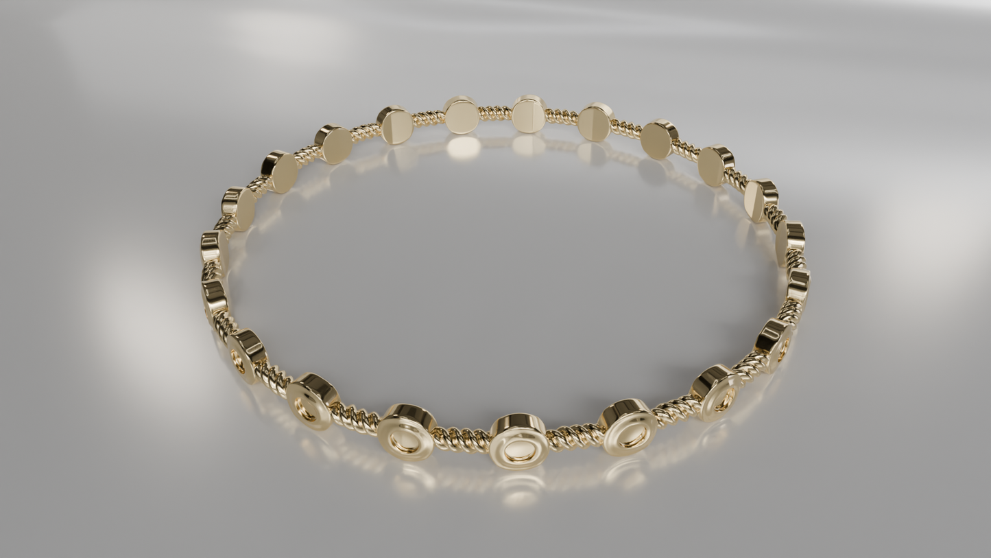 Bezel Set Station Bracelet with Rope
