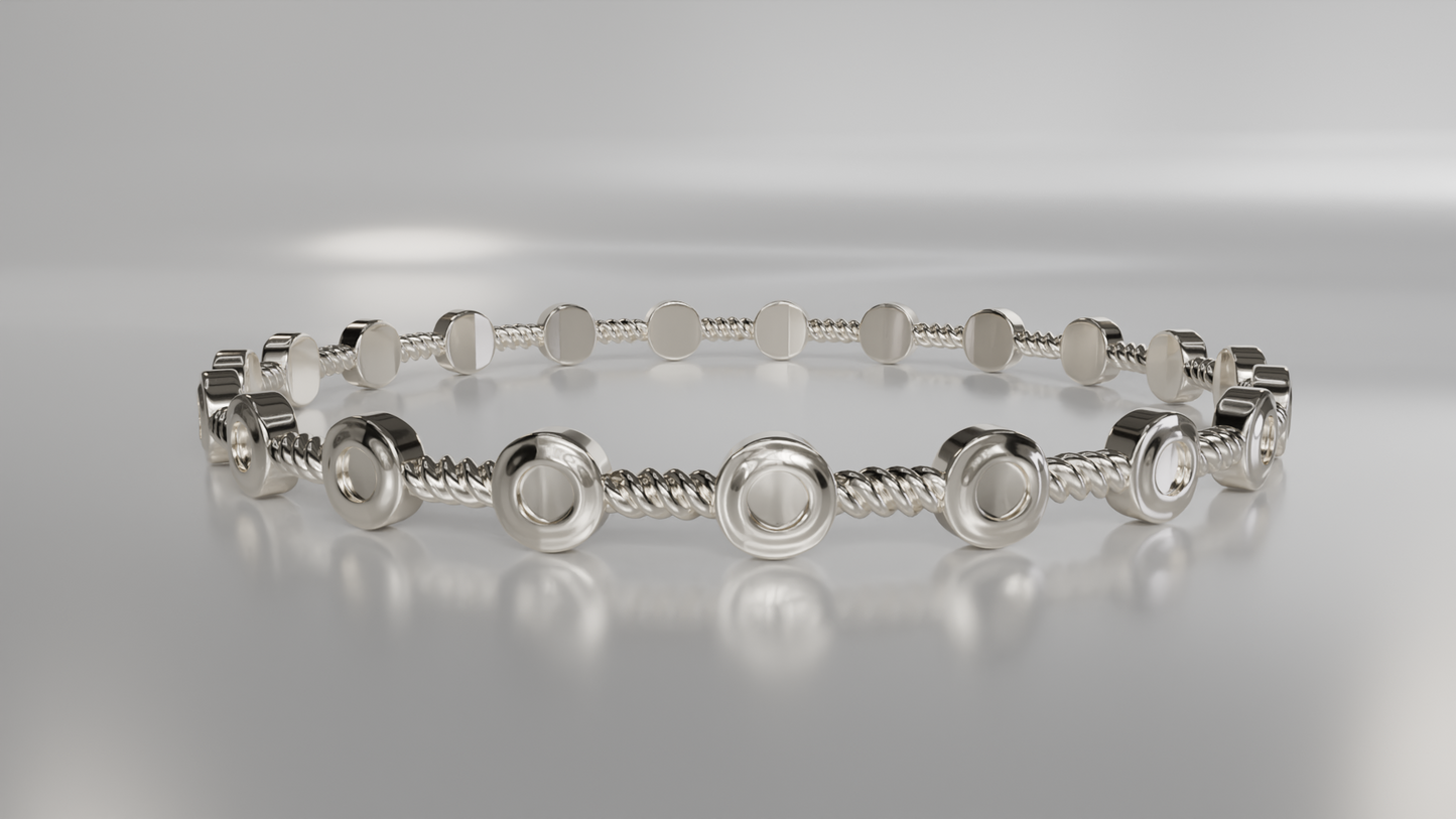 Bezel Set Station Bracelet with Rope