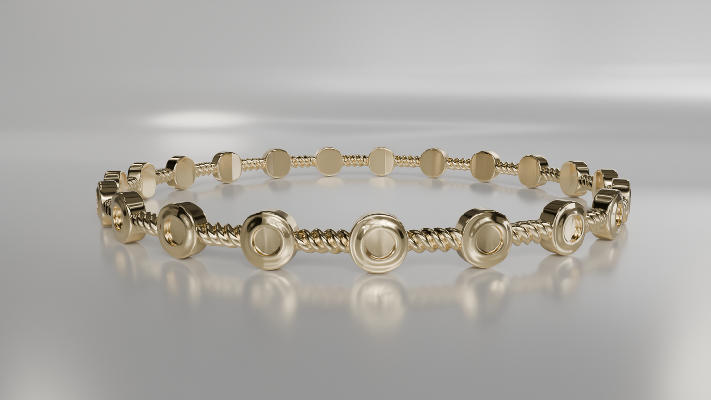 Bezel Set Station Bracelet with Rope