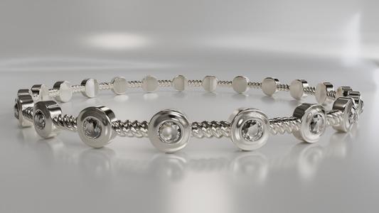 Bezel Set Diamond Station Bracelet with Rope