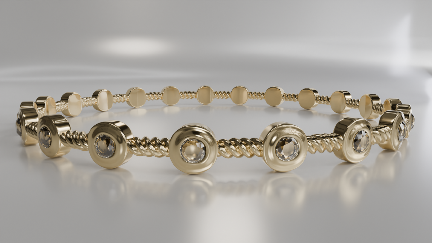 Bezel Set Diamond Station Bracelet with Rope
