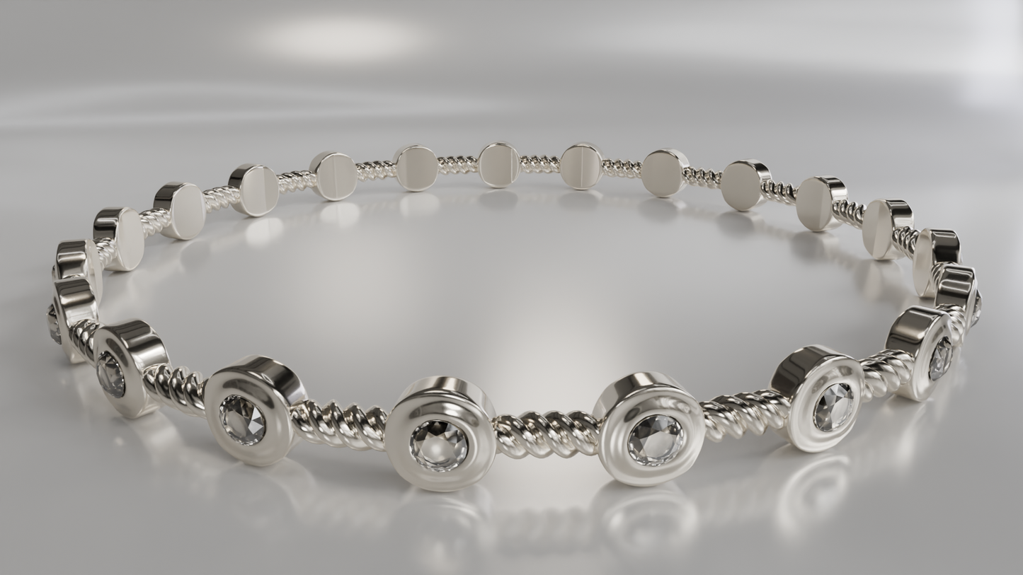 Bezel Set Diamond Station Bracelet with Rope