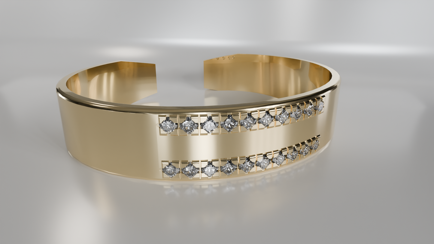 Diamond-Accented Open Cuff Bangle