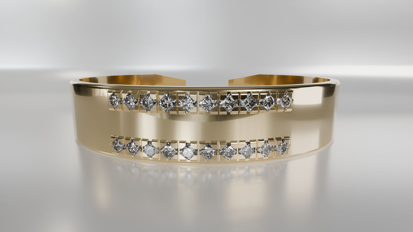 Diamond-Accented Open Cuff Bangle