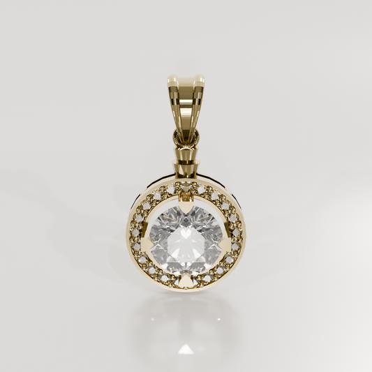 Bezel-Set Round Diamond Halo Pendant - 2.65 ct - 14K Gold, yellow front