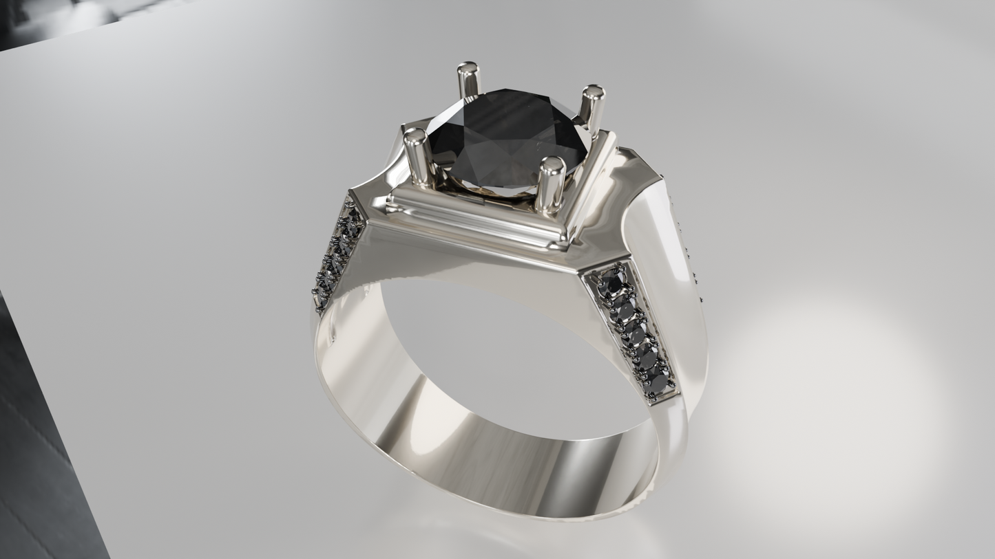 Bold Elegance: Black Spinel &amp; Diamond Accent Men's Ring in Polished Silver