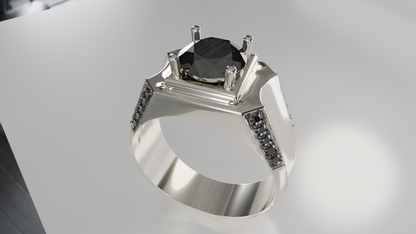 Bold Elegance: Black Spinel & Diamond Accent Men's Ring in Polished Silver