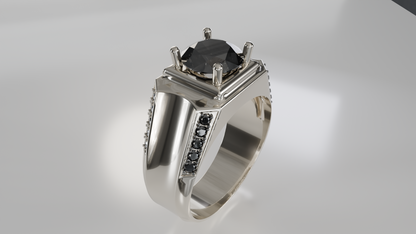 Bold Elegance: Black Spinel & Diamond Accent Men's Ring in Polished Silver