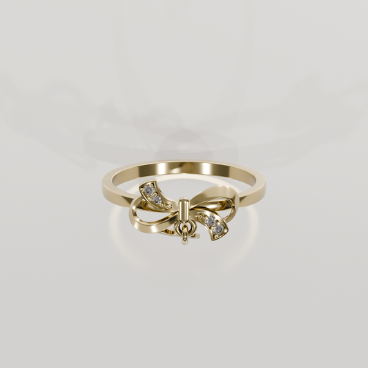 Bow & Heart Diamond Ring — Solid Gold, yellow hero