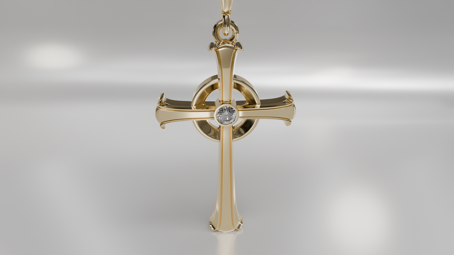 Ornate Cross Pendant with Diamond Accent